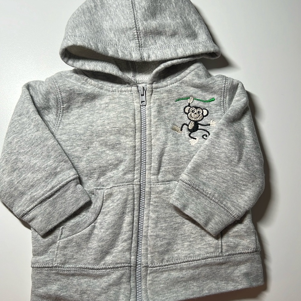 NWOT Okie Dokie zip up hooded sweatshirt, size 3-6M